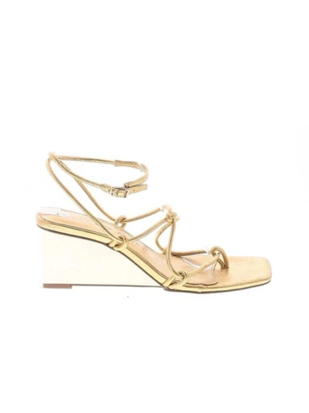 NEW NWT Katy Perry Sz 9.5 Gold Strappy Wedge Sandals with Ankle Tie